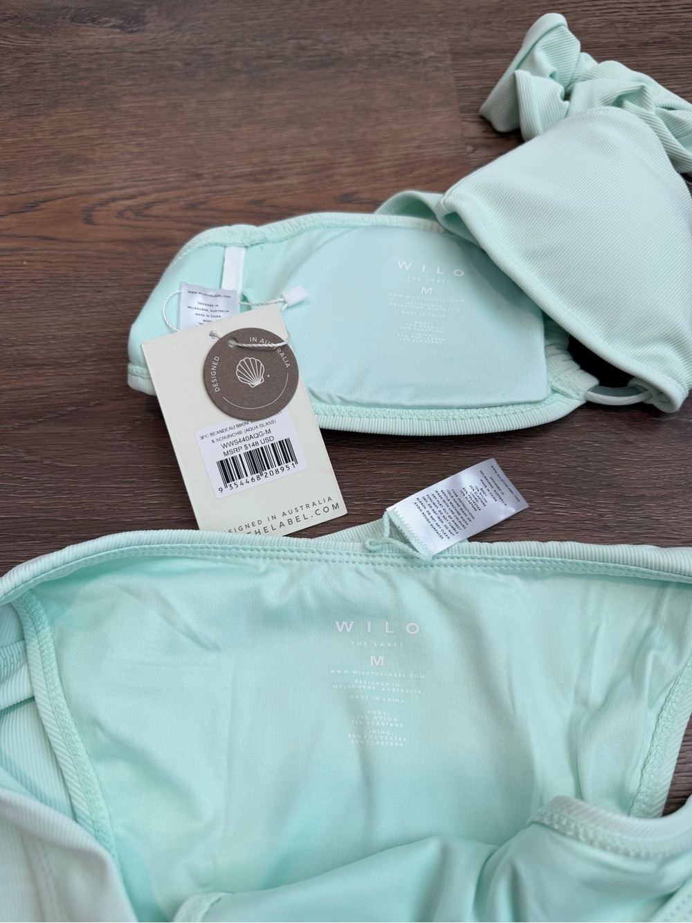 NWT Wilo The Label Aqua Glass Mint Green Bandeau Bikini Skirt Set Medium - Picture 3 of 3